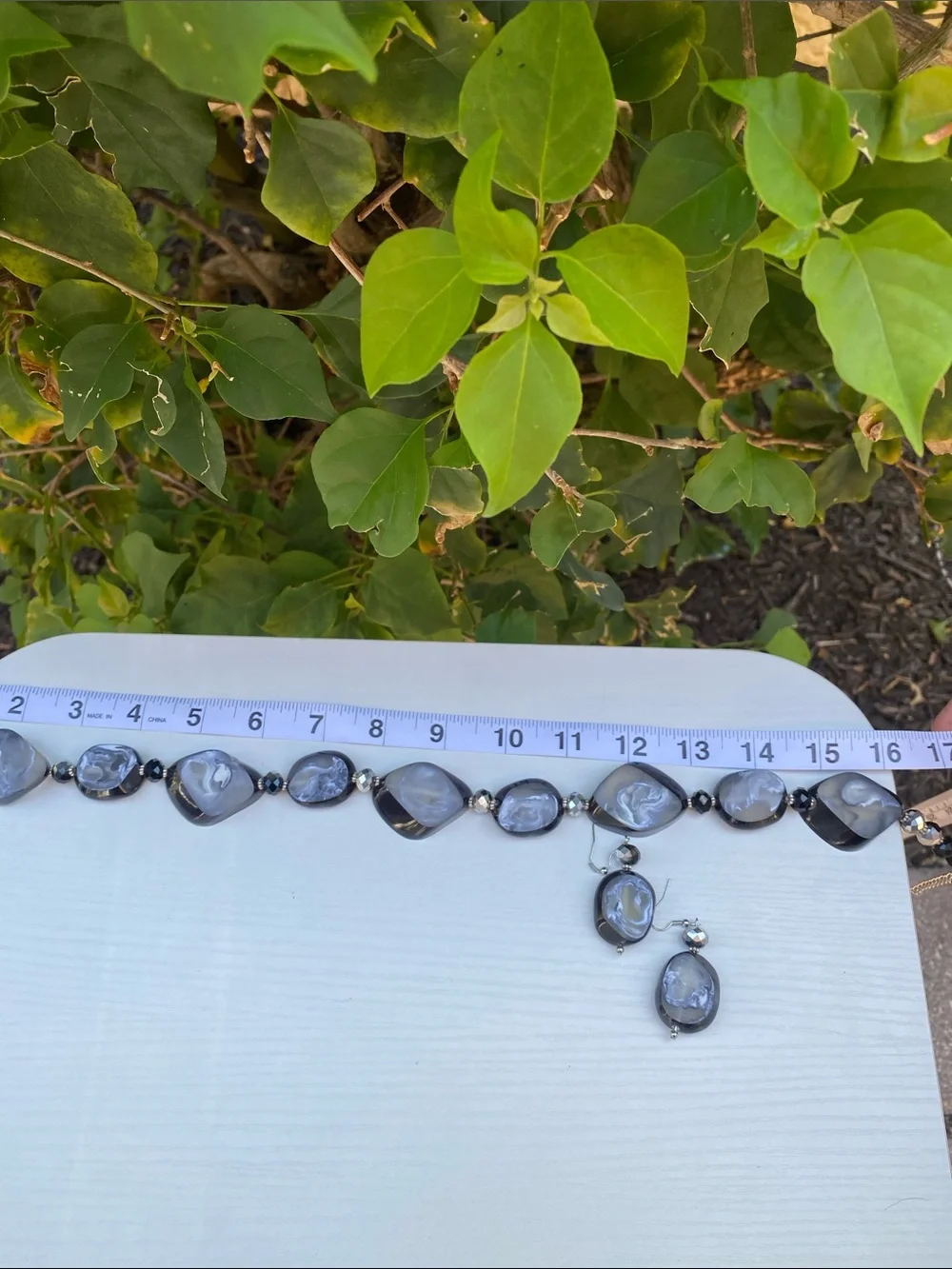 Gray Swirl Beaded Necklace and Earring Set -